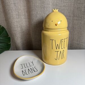 🔥 Rae Dunn Yellow Chick Tweet Jar and Jelly Beans Dish Set 🔥